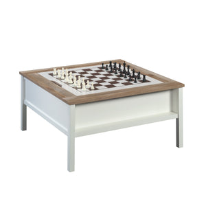 English Elm Gaming/Coffee Table with Removable Chess & Checkers Top, Hidden Shelf, White with Oak Accents, Durable Design B356P354485