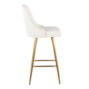 English Elm Fixed-height Counter Stools Gold Frame White Faux Leather Nailhead Set for Kitchen Islands B202S01852
