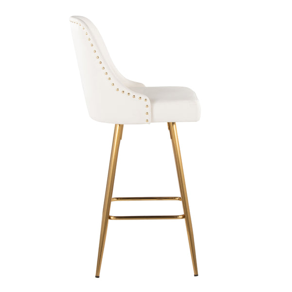 English Elm Fixed-height Counter Stools Gold Frame White Faux Leather Nailhead Set for Kitchen Islands B202S01852