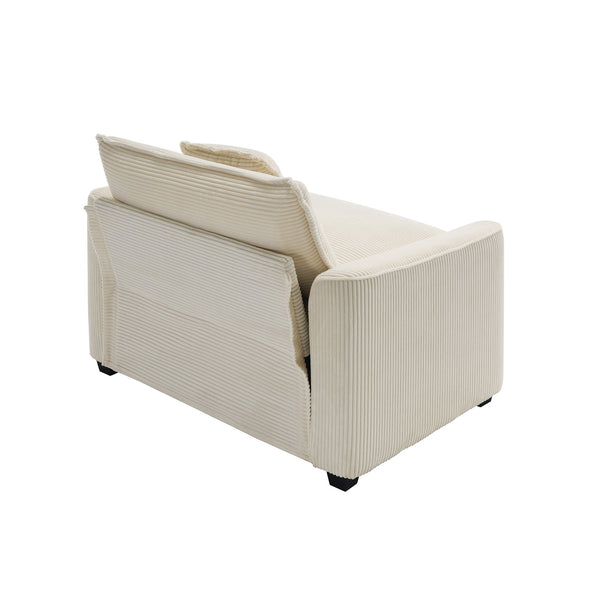 English Elm Mid-Century Modern 2-Piece Sofa Set: Stylish 3-Seater And Accent Chair In Soft Light Beige Corduroy W714S00776