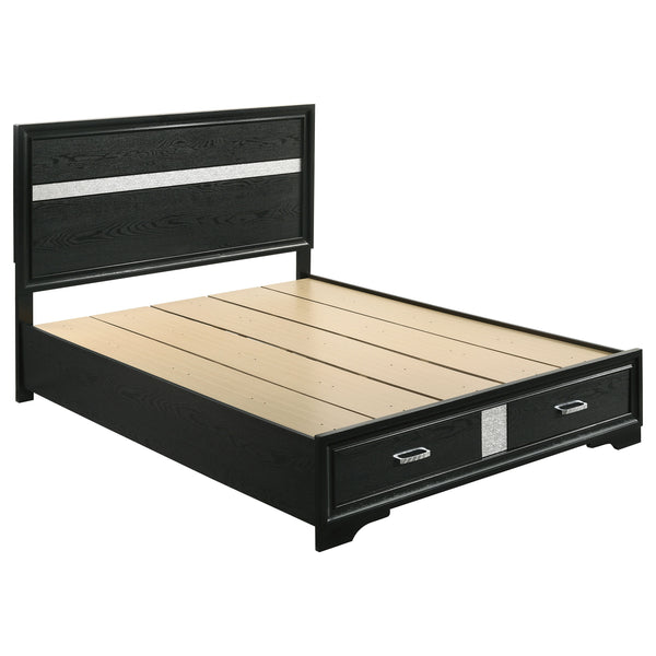 English Elm Orchid Black Queen Storage Panel Bed with Crystal Pulls, Glitter Trim, Beveled Frame & Slatted Base B062S00697