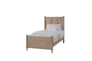 English Elm Mindi Twin Bed with Mindi Veneer Panel Headboard, Tapered Legs, Durable Solid Wood Frame, Calm Finish Sand 58 L x 47 W x 6 H B2699S00085