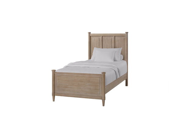 English Elm Mindi Twin Bed with Mindi Veneer Panel Headboard, Tapered Legs, Durable Solid Wood Frame, Calm Finish Sand 58 L x 47 W x 6 H B2699S00085