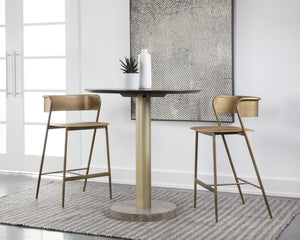 Sunpan Keanu Sleek Modern Barstool with Antique Brass Finish and Unique Starburst Design for Stylish Spaces Antique Gold