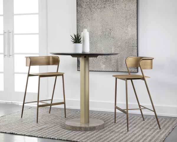 Sunpan Keanu Sleek Modern Barstool with Antique Brass Finish and Unique Starburst Design for Stylish Spaces Antique Gold