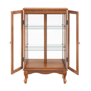 English Elm 2 Doors Curio Cabinet With Adjustable Shelves, Mirrored Back & Integrated Lighting - Elegant Oak Display W2275P177197