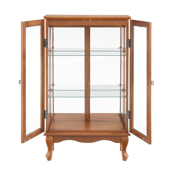 English Elm 2 Doors Curio Cabinet With Adjustable Shelves, Mirrored Back & Integrated Lighting - Elegant Oak Display W2275P177197