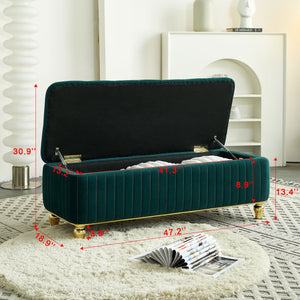 English Elm 47.24''W Storage Ottoman with Deep Button Tufting, Gold Accent Trim, Gas Lift, Sturdy Metal Legs Green W579P224708