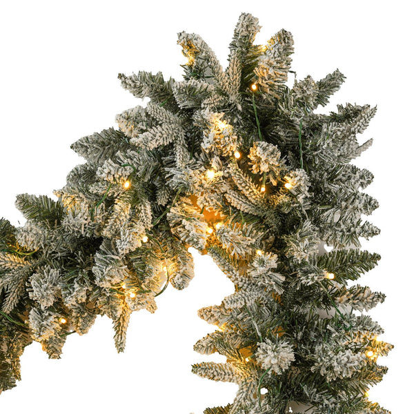 English Elm Christmas Snow Flocked Wreath Set with 9ft Garland & 6ft Tree, Warm LED Lights, 3-Piece Indoor Decor (100) PX283313AAW