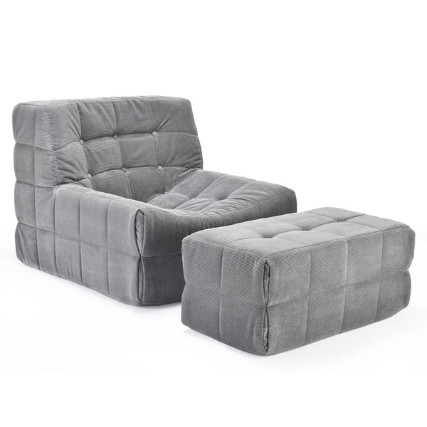English Elm Bean Bean Bag Chair for Adults with Ottoman Filled with High-Density Memory Foam for Superior Comfort and Support Grey T3623P408793