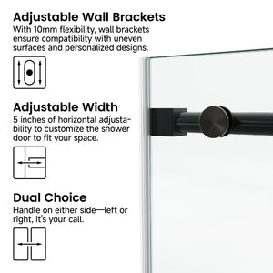 English Elm 60*76"Fixed & Sliding Shower Door - Modern Frameless Clear Glass, Stainless Steel Hardware, Leak-Proof T3177P320601