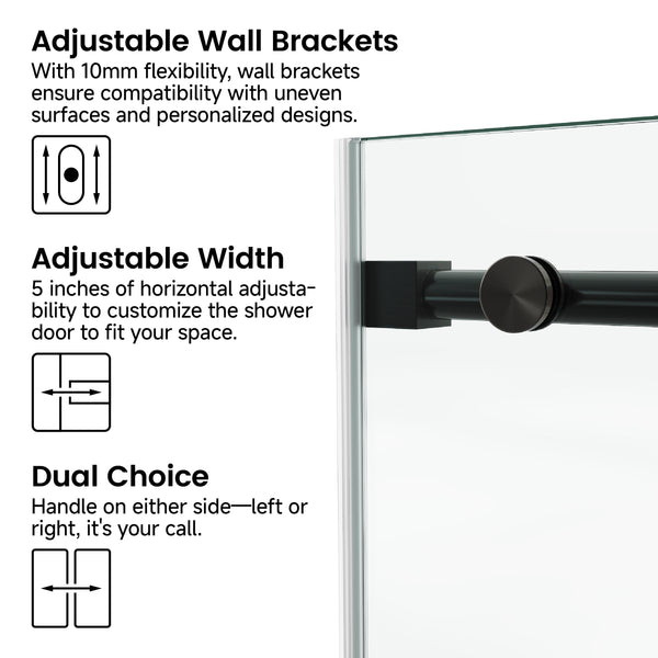 English Elm 60*76"Fixed & Sliding Shower Door - Modern Frameless Clear Glass, Stainless Steel Hardware, Leak-Proof T3177P320601