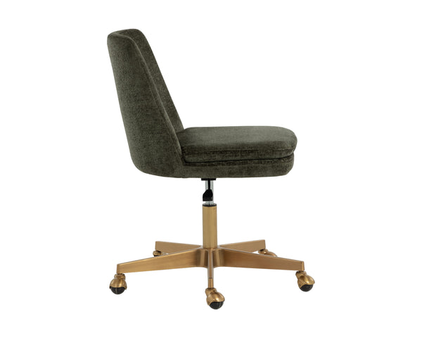 Sunpan Berget Office Chair - Glamorous Bergen Olive Fabric With Matte Gold Base For Modern Workspaces Green Fabric 112047