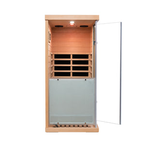 English Elm Large Hemlock Wood Infrared Sauna with Glass Front Bluetooth Audio and Red Light Therapy W2611P204516