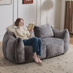 English Elm Giant Ultra Soft Fluffy Loveseat Bean Bag Sofa for Adults, Oversized Shredded Foam Couch with Pillows Grey W3723P353893