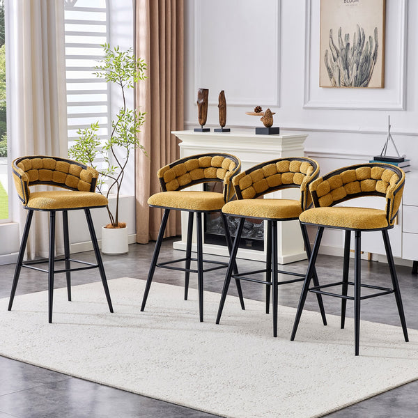 English Elm Set of 2 Chenille Upholstered Counter Stools with Iron Legs for Kitchen Islands Black,Yellow W3875P370852
