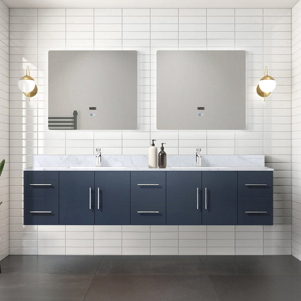 English Elm Navy Double Bath Vanity 84" W x 22" D with Carrara Marble Top, Solid Wood, Soft-Close Drawers, Ample Storage B2731P258545