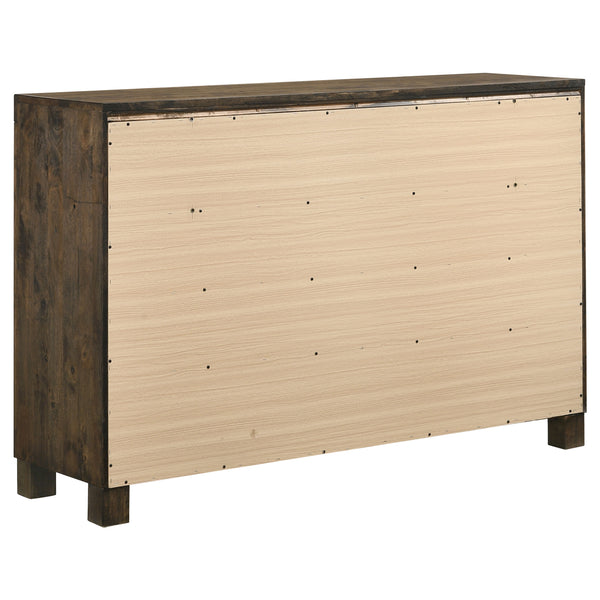 English Elm Greely Rustic Golden Brown 4-Piece Bedroom Set with Tall Headboard, Footboard Storage, Ample Drawers B062S01003