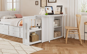 English Elm Twin Multifunctional Wood Platform Bed with Built-In Desk, Trundle & 3 Drawers for Small Spaces White 44.3 L x 23.1 W x 9 H N733S212832K