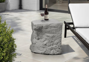 English Elm Accent Table with Stone Inspired Grey Finish Weather Resistant Modern Indoor Outdoor Use B2710P461686