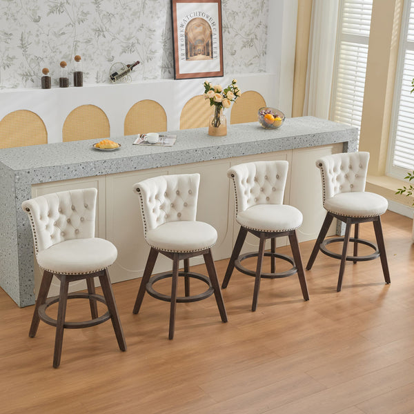 English Elm 26" Velvet Swivel Counter Stools Set of 2 with Tufted Back, Foam Cushion & Solid Wood Legs Beige W1143P362518