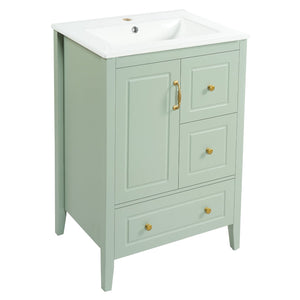 English Elm [video] 24 Inch Farmhouse Bathroom Vanity with Sink Pine Wood Mdf Soft Close Storage N759P415299G