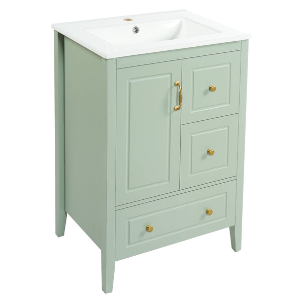 English Elm [video] 24 Inch Farmhouse Bathroom Vanity with Sink Pine Wood Mdf Soft Close Storage N759P415299G