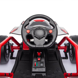 English Elm 24v Dual Motor Kids Go Kart with Drift Mode Roll Cage and Rear Suspension Ages 6 to 12 Red W1578P454055