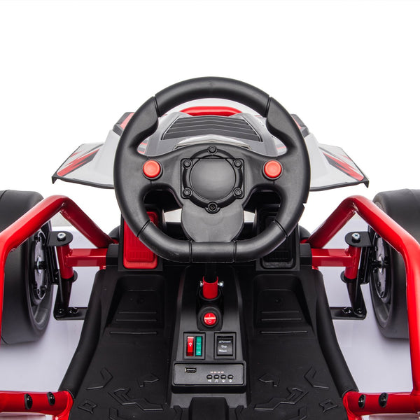 English Elm 24v Dual Motor Kids Go Kart with Drift Mode Roll Cage and Rear Suspension Ages 6 to 12 Red W1578P454055