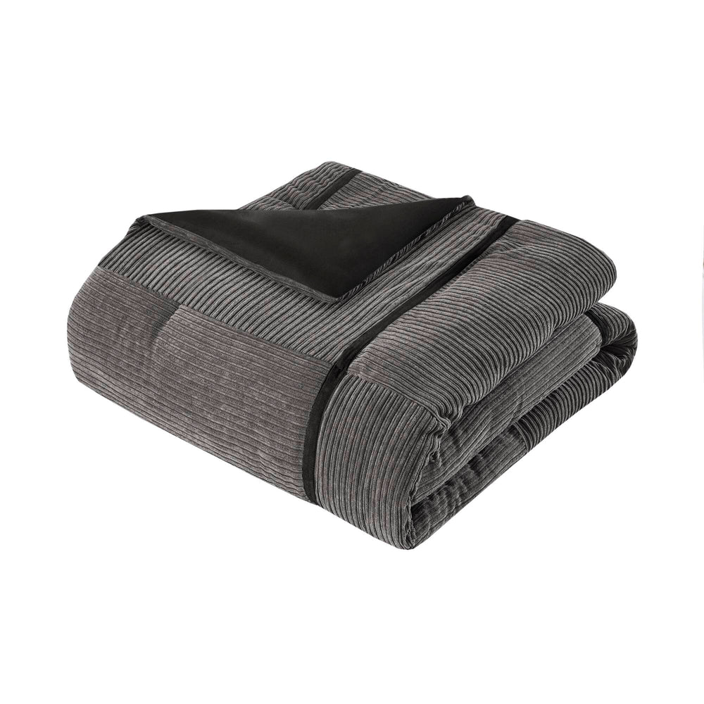 English Elm 7 Piece Micro Corduroy Comforter Set - Luxurious Grey California King Bedding Ensemble For Year-Round Comfort B035P266663