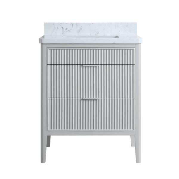 English Elm Fully Assembled 30'' Grey Freestanding Bathroom Vanity With Marble Top & Dual Handle Sets - Ready To Use! W1826P308972