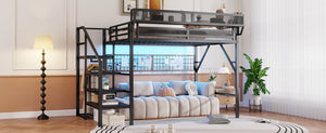 English Elm Queen Metal Loft Bed with Stair Storage Wardrobe Rgb Lighting for Teens Adults W2580S00052
