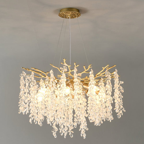 English Elm 8-light Gold Farmhouse Chandelier Seeded Glass Shades for Dining Room or Kitchen W5008P466526