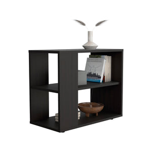 English Elm Wengue Modern Side Table with Open Two-Shelf Storage, Sleek Rectangular Melamine Design for Living Room Elegance and Organization B062P290234