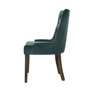 English Elm Set Of 2 Elegant Green Velvet Dining Chairs With Weathered Oak Legs For Stylish Comfort & Durability B016P315267-GIGA