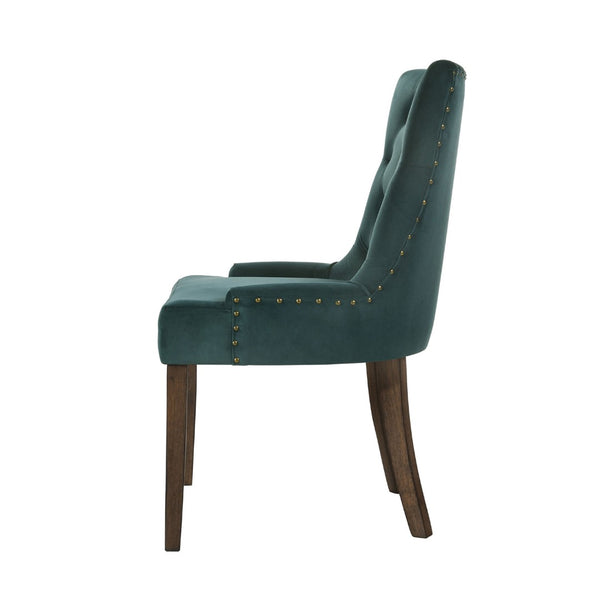 English Elm Set Of 2 Elegant Green Velvet Dining Chairs With Weathered Oak Legs For Stylish Comfort & Durability B016P315267-GIGA