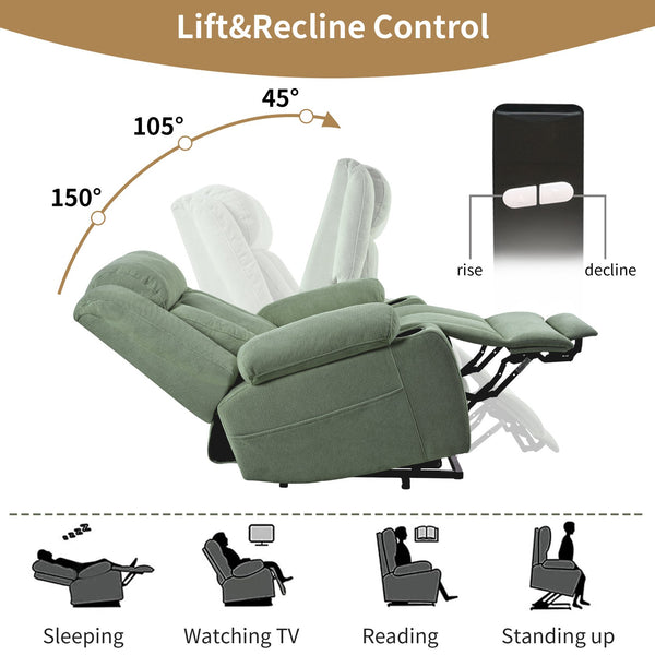 English Elm Power Lift Recliner Velvet Chair with Extended Footrest and Cup Holders for Elderly W1028S00060