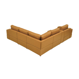 English Elm Premium Leather Match Sectional with Dual Recliners Cup Holders and Storage Console Ginger B2748S00135