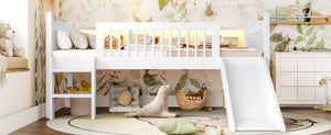 English Elm Twin Xl Solid Pine Loft Bed with Built-in Led Lighting and Storage Shelves Light White W1580S00364