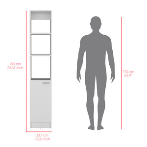 English Elm Linen Cabinet Marion White — Slim 46" Engineered Wood Bathroom Storage with Open Shelves & Concealed Door B092P191189