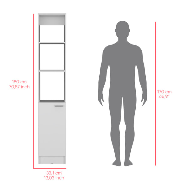 English Elm Linen Cabinet Marion White — Slim 46" Engineered Wood Bathroom Storage with Open Shelves & Concealed Door B092P191189