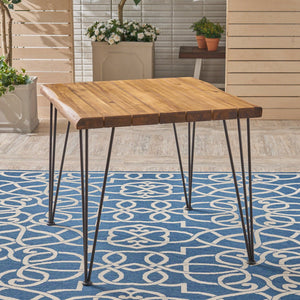 English Elm Christopher Knight Home® - ZION Teak Outdoor Acacia Wood Table with Powder-Coated Hairpin Legs, Slat Top, Weather-Resistant Finish 62982.00