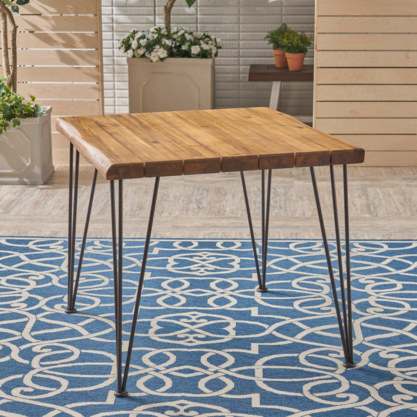English Elm Christopher Knight Home® - ZION Teak Outdoor Acacia Wood Table with Powder-Coated Hairpin Legs, Slat Top, Weather-Resistant Finish 62982.00
