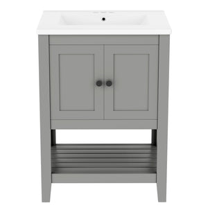 English Elm 24" Modern Sleek Bathroom Vanity with Ceramic Sink, Solid Wood Frame, Waterproof Finish and Open Shelf Storage Grey N725P246473E