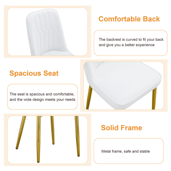 English Elm Table and Chair Set Marble Glass Top Gold Legs Pu Leather Seats Modern Dining Black,White+Gold W1151S04651