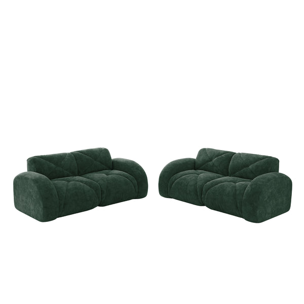 English Elm 2-piece Modular Velvet Sofa Set with Tufted Cloud Cushions for Modern Living Rooms Green W714S01640