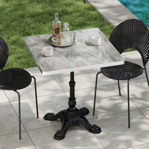 English Elm Marble-look Sintered Stone Square Bistro Table with Heavy Cast Iron Pedestal Base Light Slate Grey W3316S00038