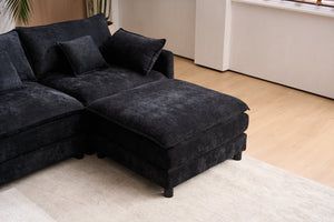 English Elm 145-inch Seven Piece Modular Cloud Sofa with Woolen Upholstery for Spacious Living Black W2564S00039
