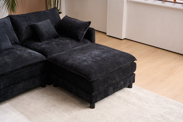 English Elm 145-inch Seven Piece Modular Cloud Sofa with Woolen Upholstery for Spacious Living Black W2564S00039