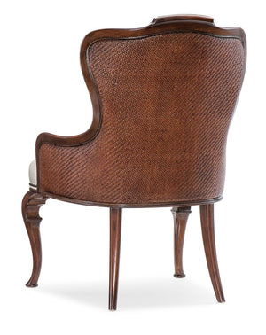 Hooker Furniture Charleston Chateau Linen Upholstered Arm Chair With Cane Back, Nailhead Trim & Carved Cabriole Legs 6750-75600-85